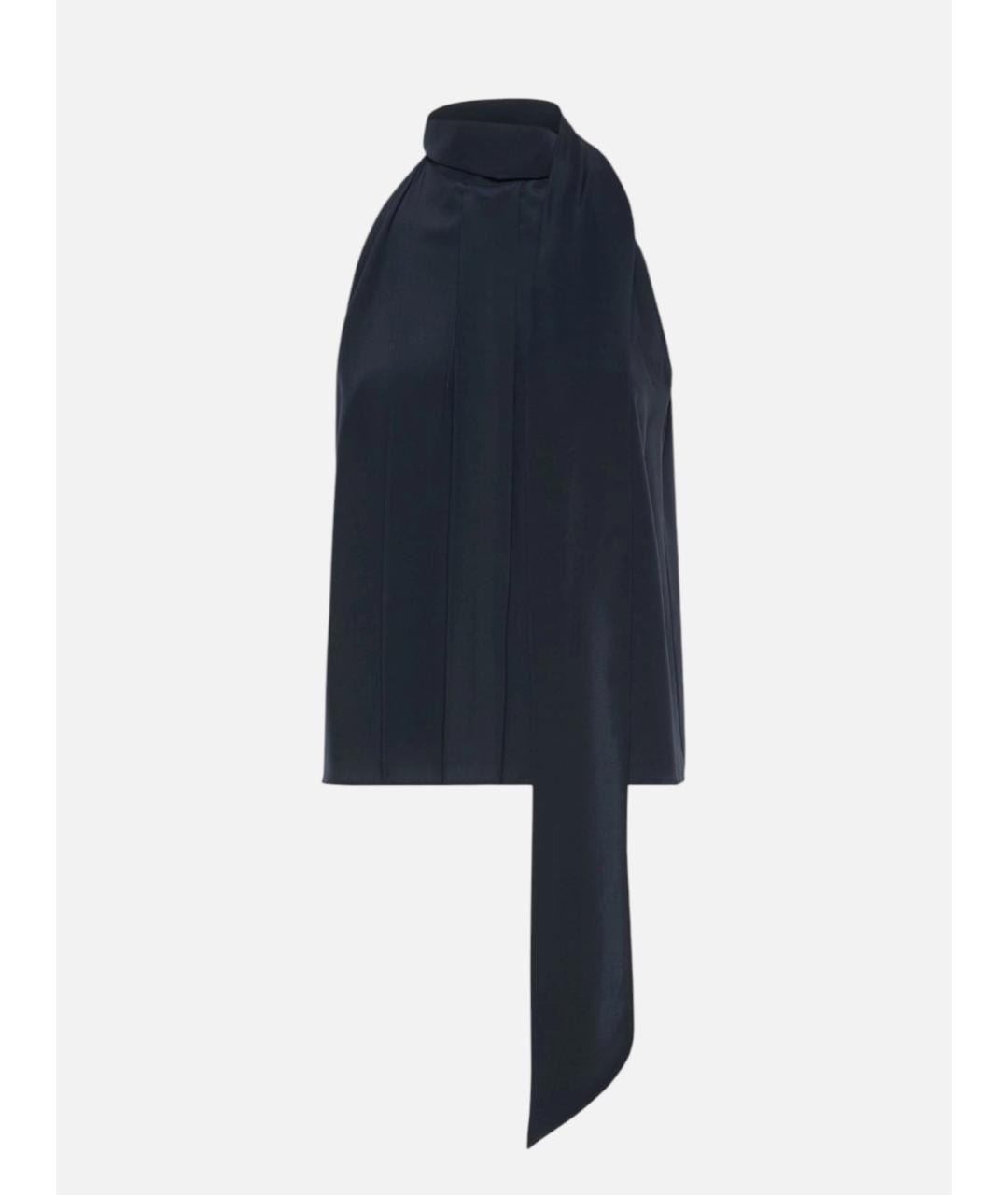 MAX MARA Темно-синяя шелковая блузы, фото 6