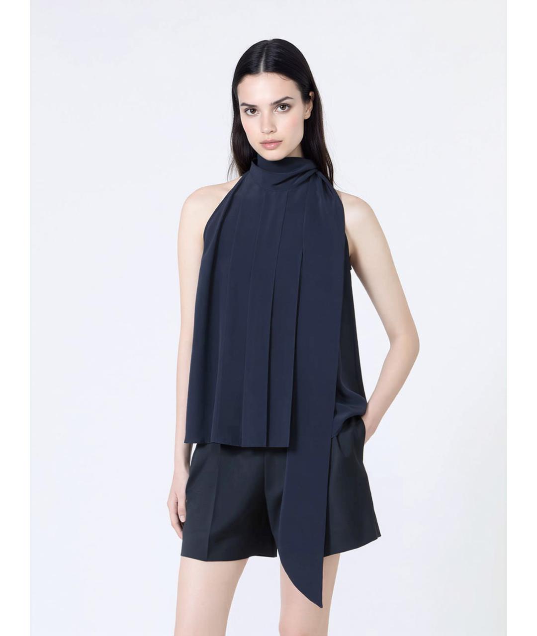 MAX MARA Темно-синяя шелковая блузы, фото 3