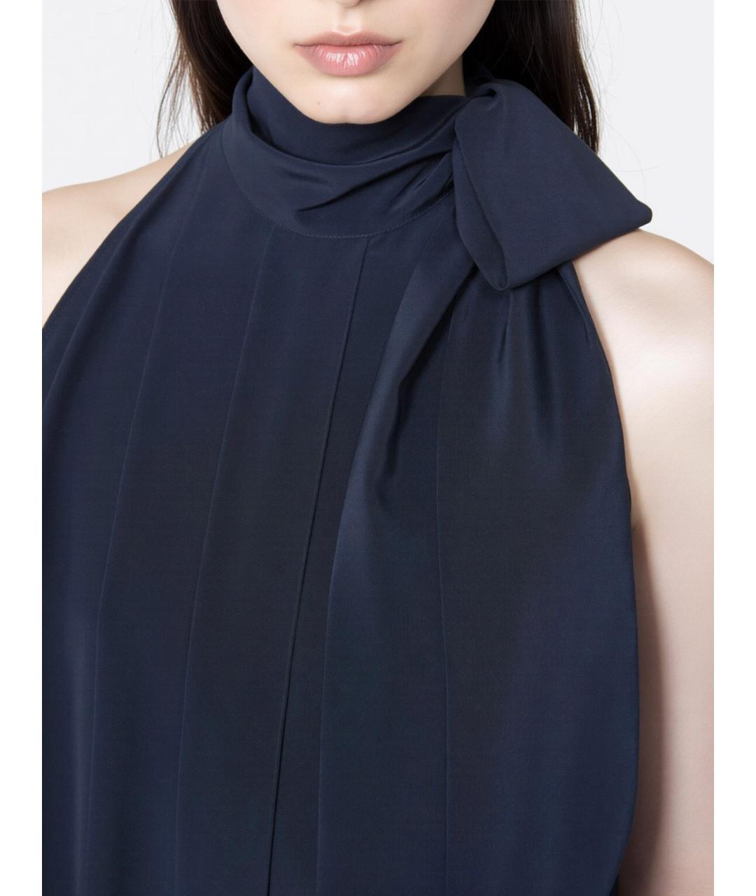 MAX MARA Темно-синяя шелковая блузы, фото 5