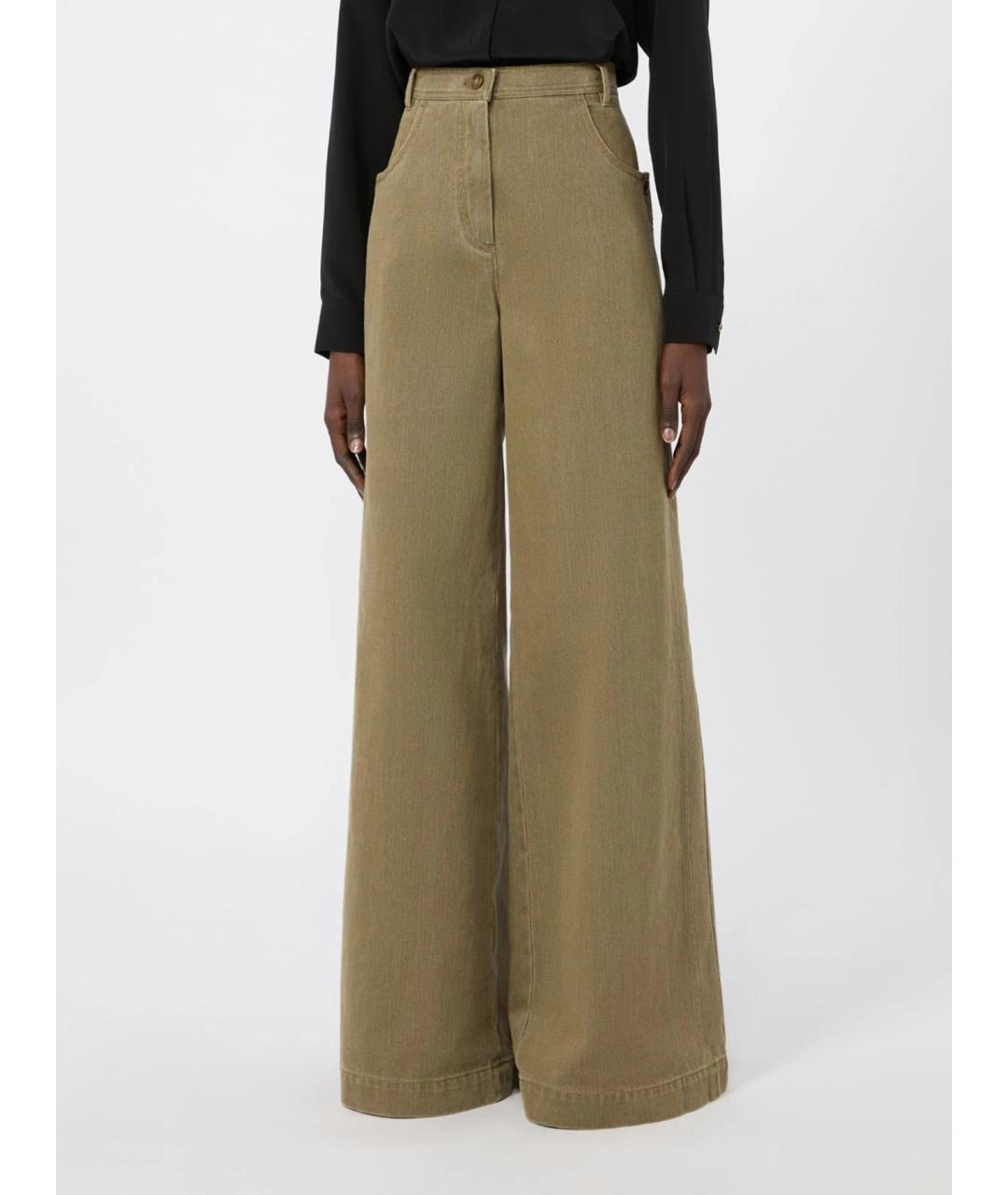 MAX MARA Зеленые хлопковые брюки широкие, фото 3