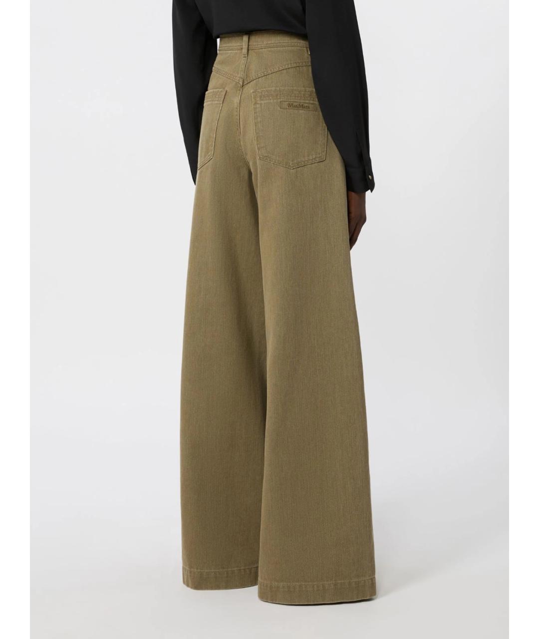 MAX MARA Зеленые хлопковые брюки широкие, фото 4