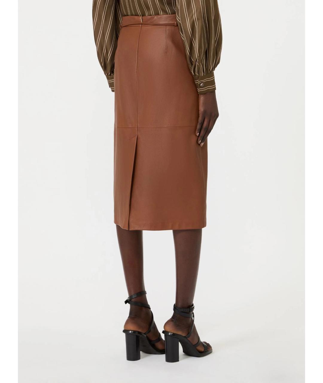 MAX MARA Коричневая кожаная юбка миди, фото 4