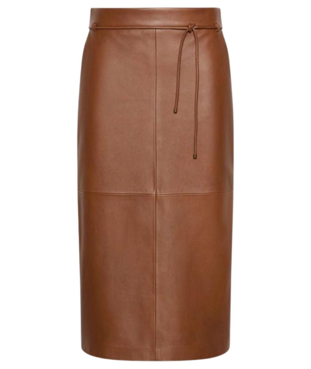 MAX MARA Коричневая кожаная юбка миди, фото 1