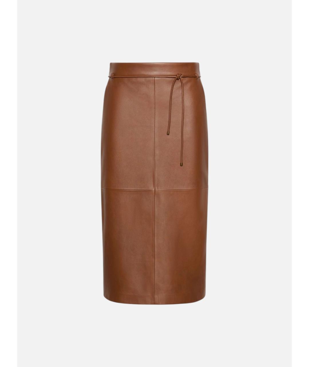 MAX MARA Коричневая кожаная юбка миди, фото 5