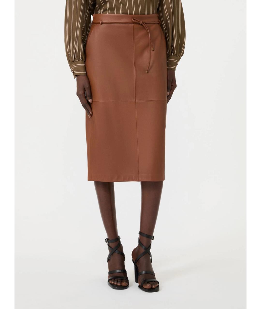 MAX MARA Коричневая кожаная юбка миди, фото 3