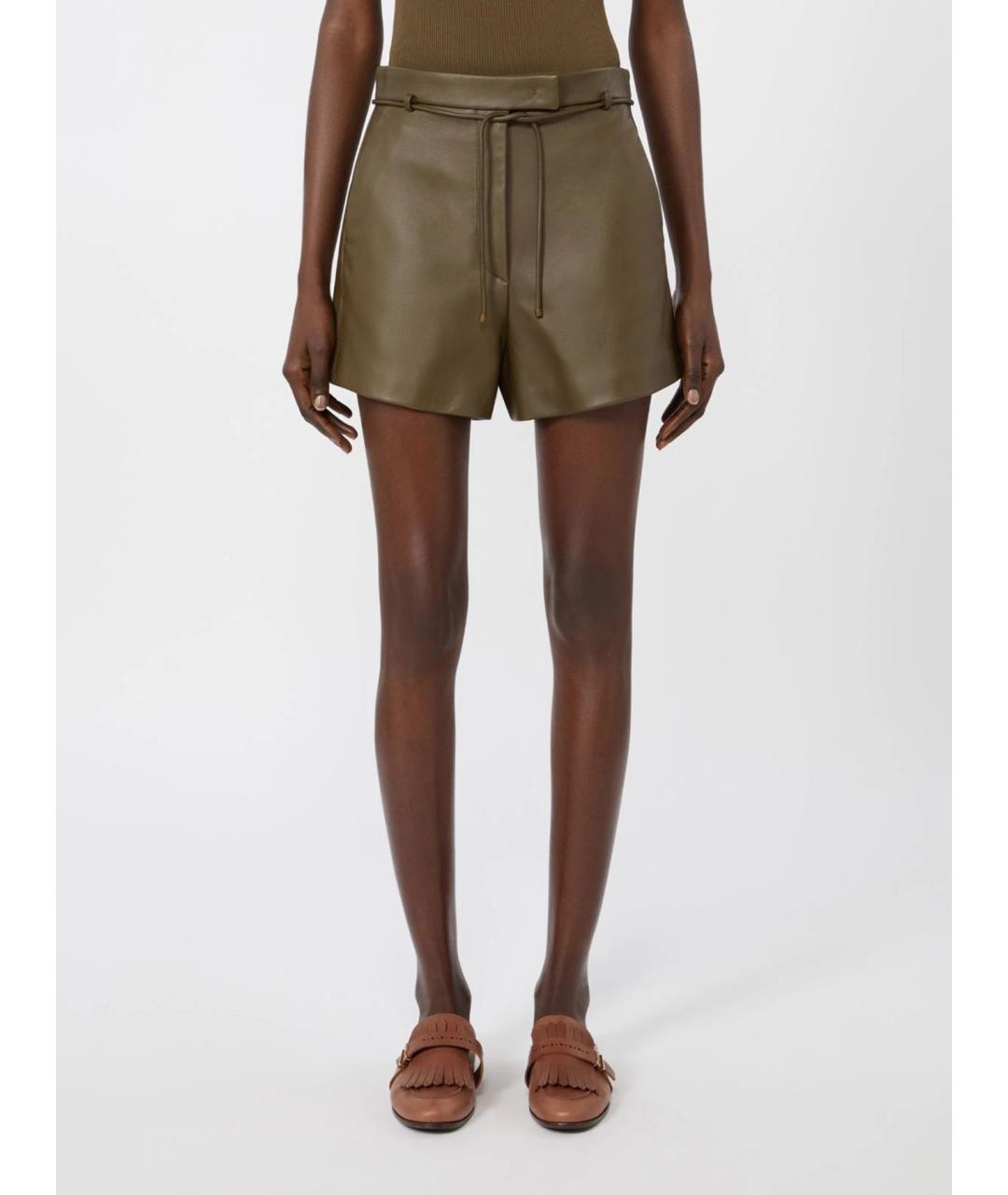 MAX MARA Зеленые кожаные шорты, фото 3