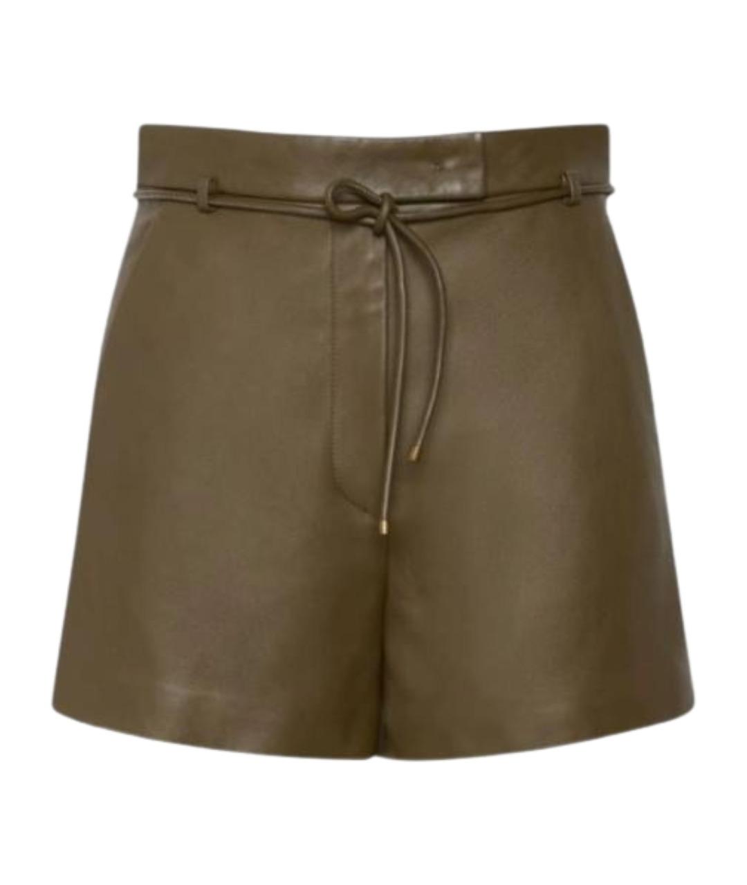 MAX MARA Зеленые кожаные шорты, фото 1