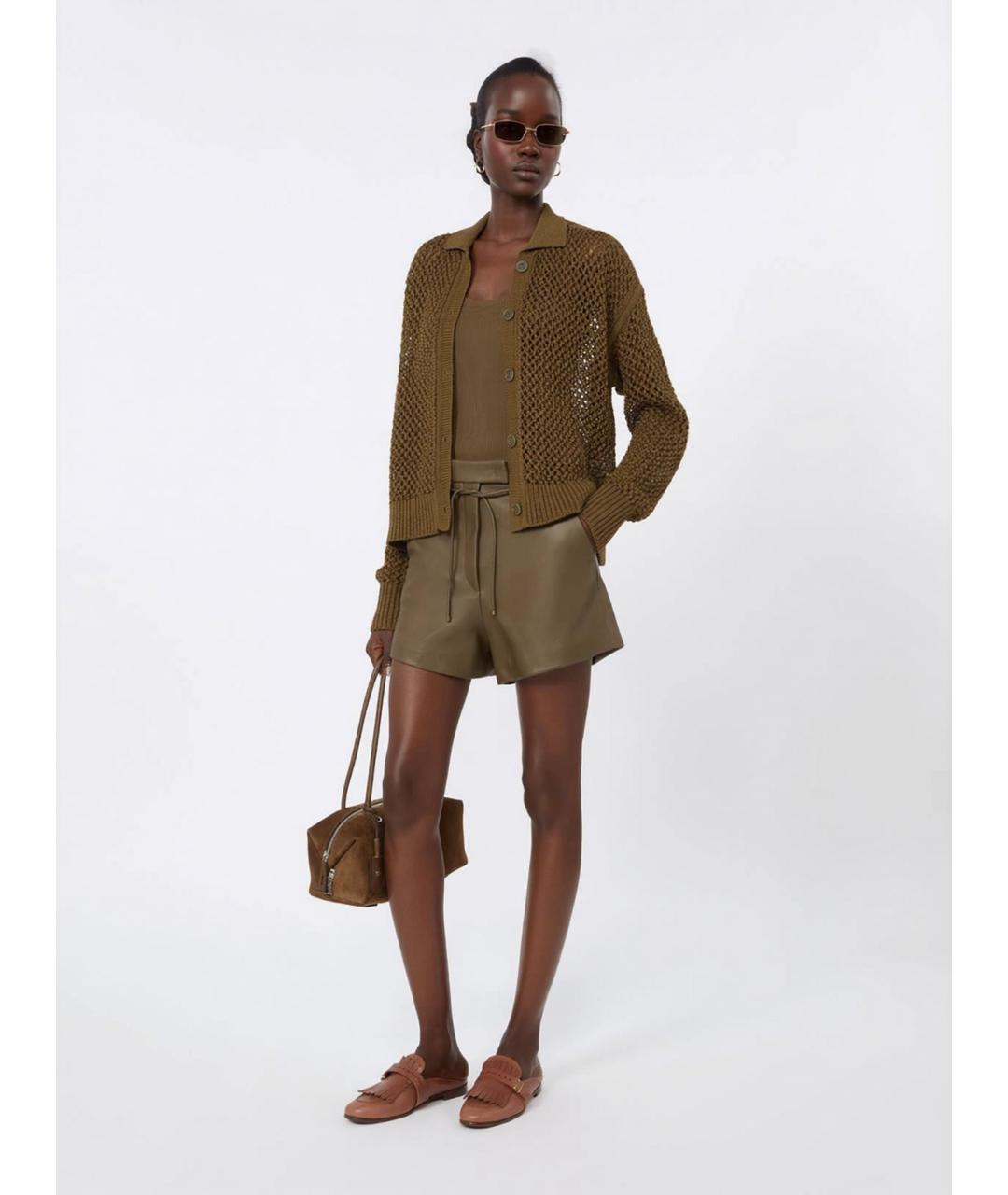MAX MARA Зеленые кожаные шорты, фото 2