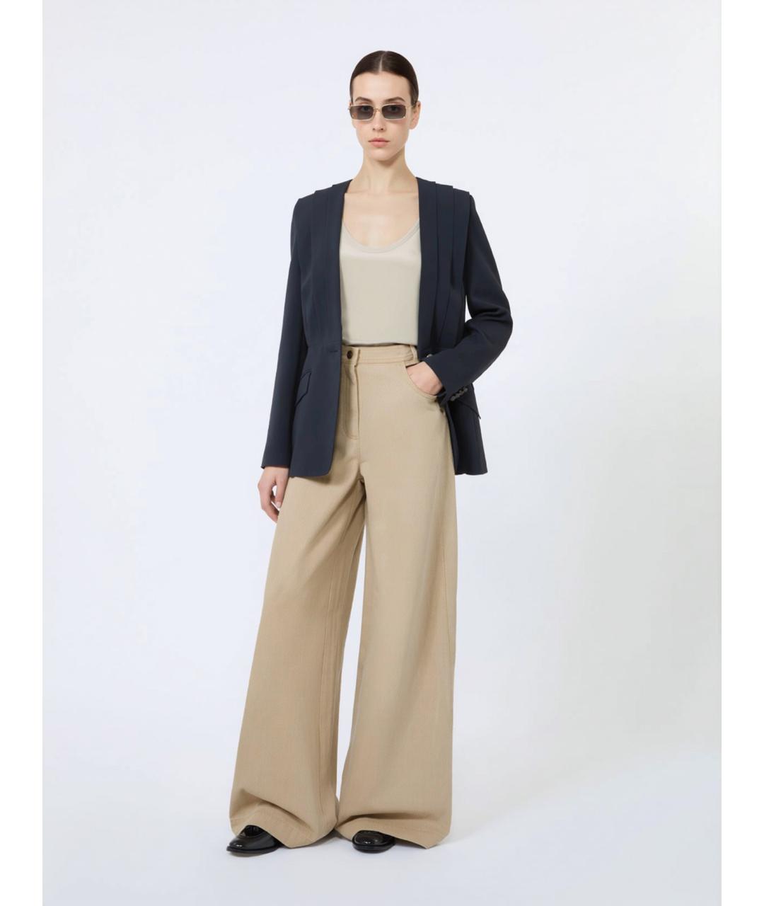 MAX MARA Бежевые хлопковые брюки широкие, фото 2