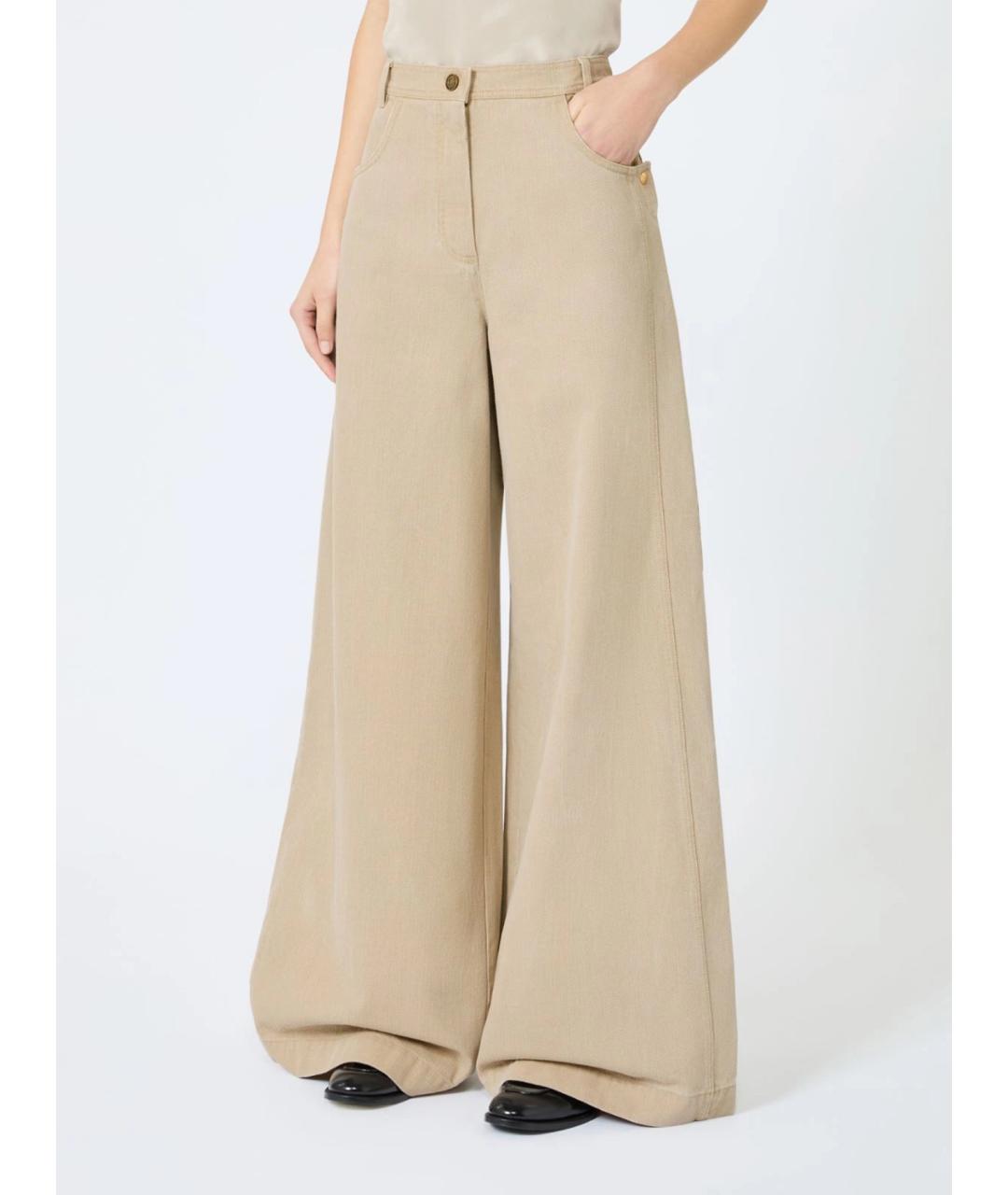 MAX MARA Бежевые хлопковые брюки широкие, фото 3