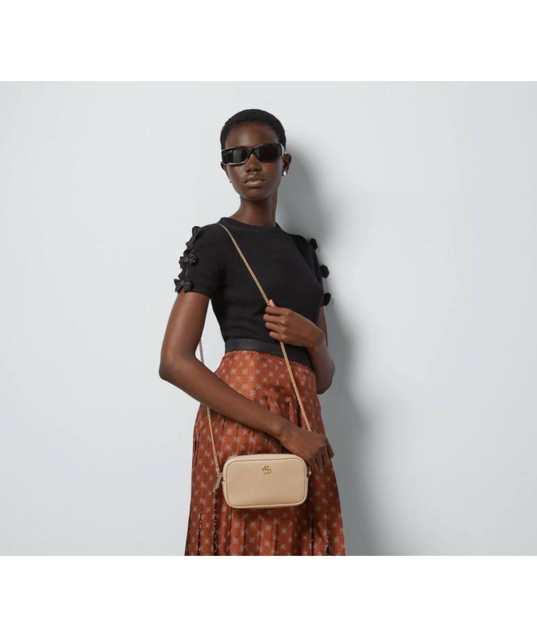 GUCCI Бежевая кожаная сумка через плечо, фото 2