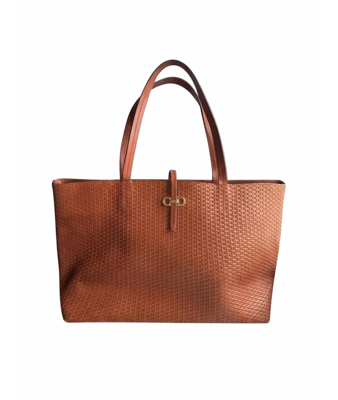 FERRAGAMO Коричневая кожаная сумка тоут, фото 1