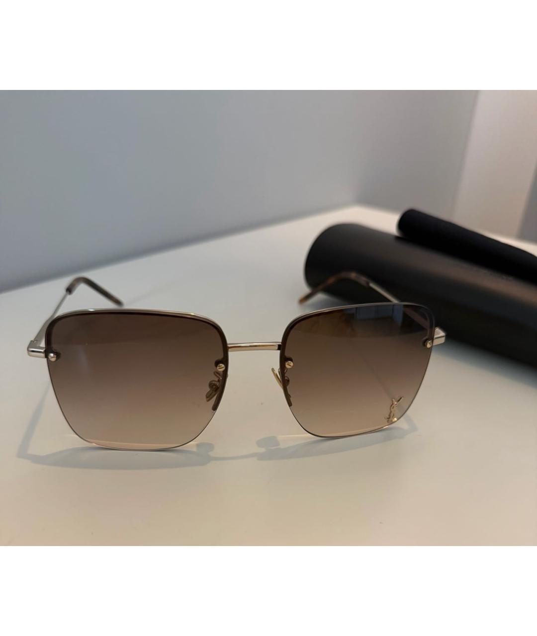 SAINT LAURENT Золотые металлические солнцезащитные очки, фото 4