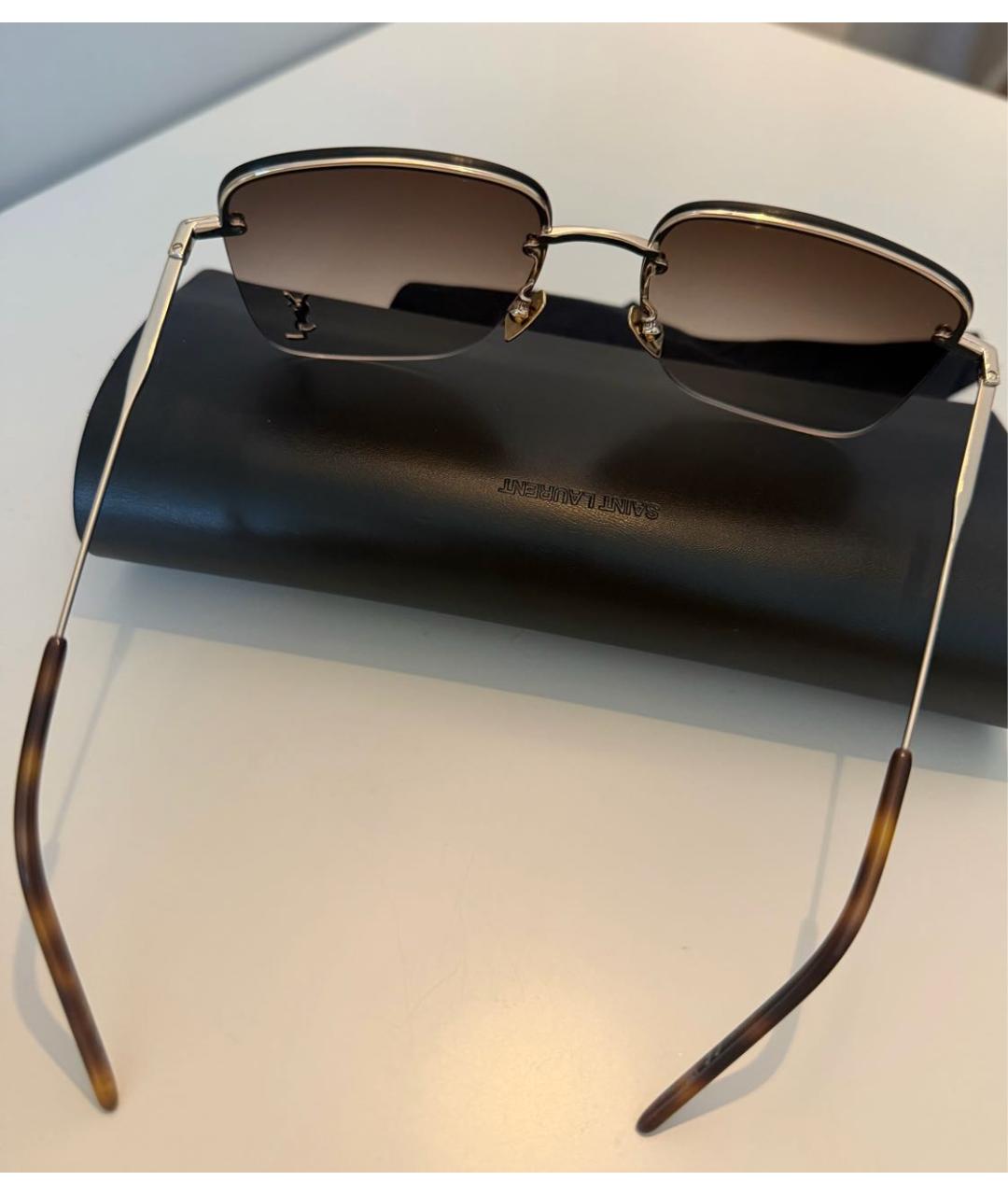 SAINT LAURENT Золотые металлические солнцезащитные очки, фото 5