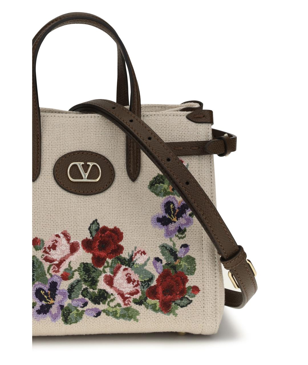 VALENTINO Бежевая льняная сумка тоут, фото 4