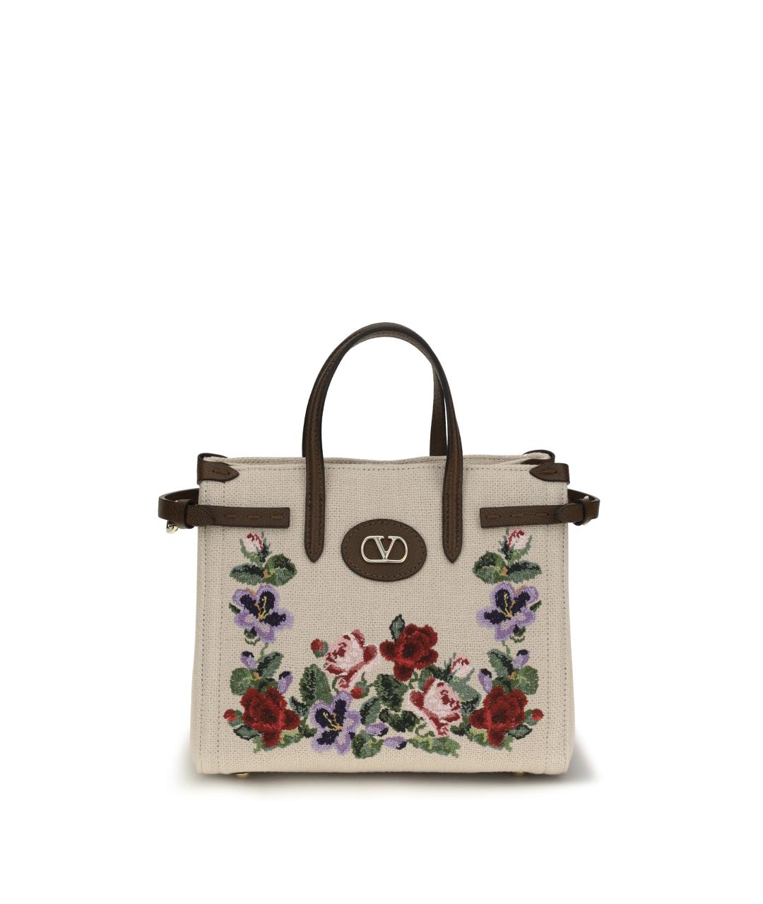 VALENTINO Бежевая льняная сумка тоут, фото 1