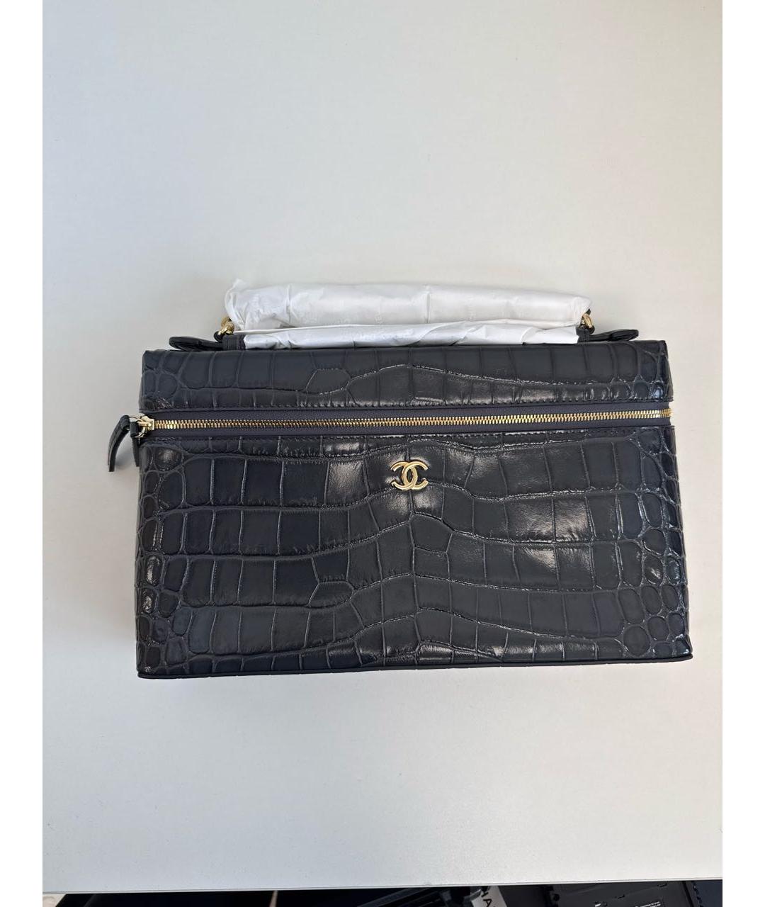 CHANEL Антрацитовая кожаная сумка с короткими ручками, фото 6