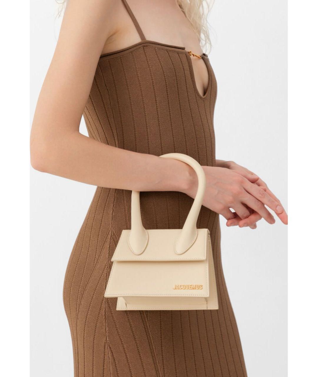 JACQUEMUS Желтая кожаная сумка с короткими ручками, фото 4