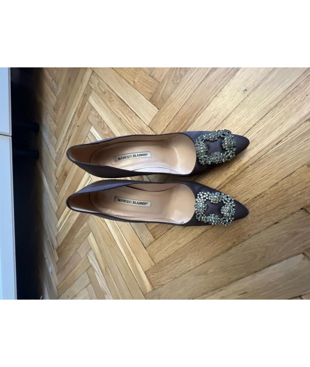 MANOLO BLAHNIK Коричневые текстильные туфли, фото 2