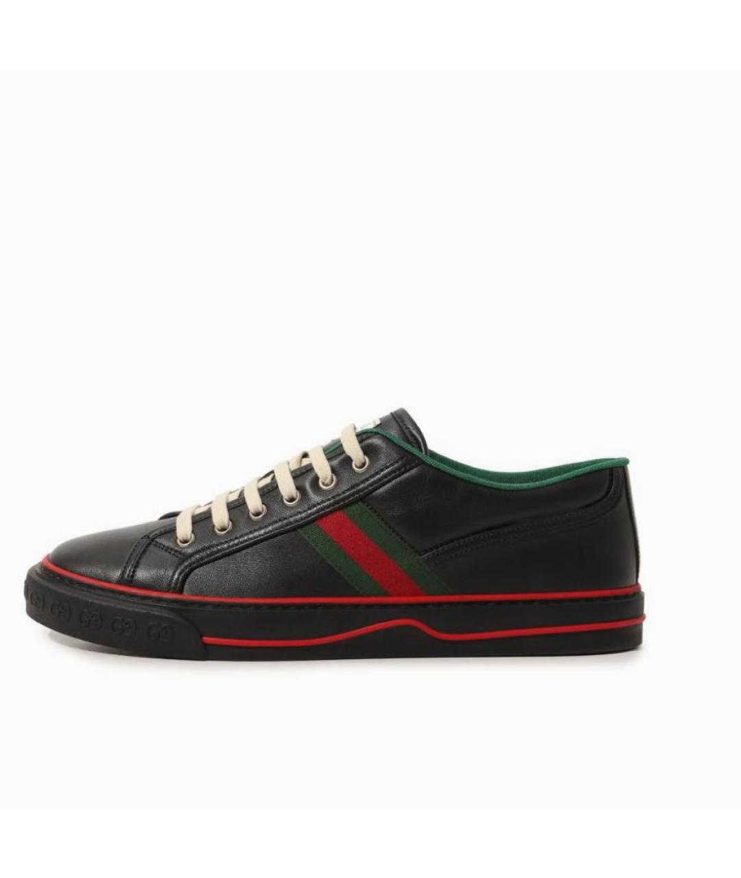 GUCCI Черные кожаные низкие кроссовки / кеды, фото 4