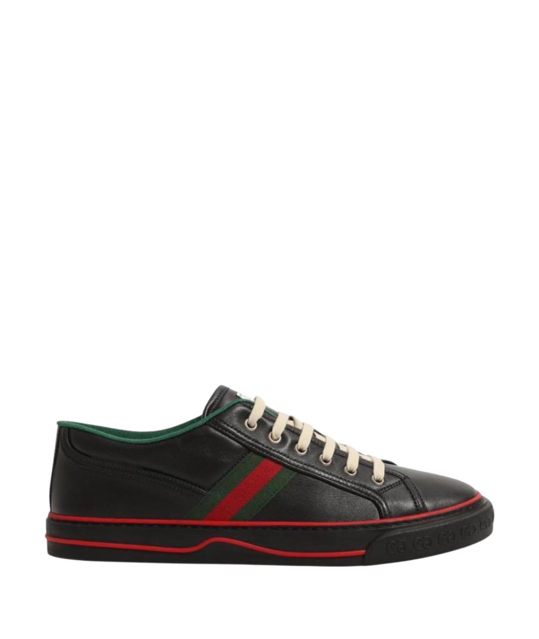 GUCCI Черные кожаные низкие кроссовки / кеды, фото 1