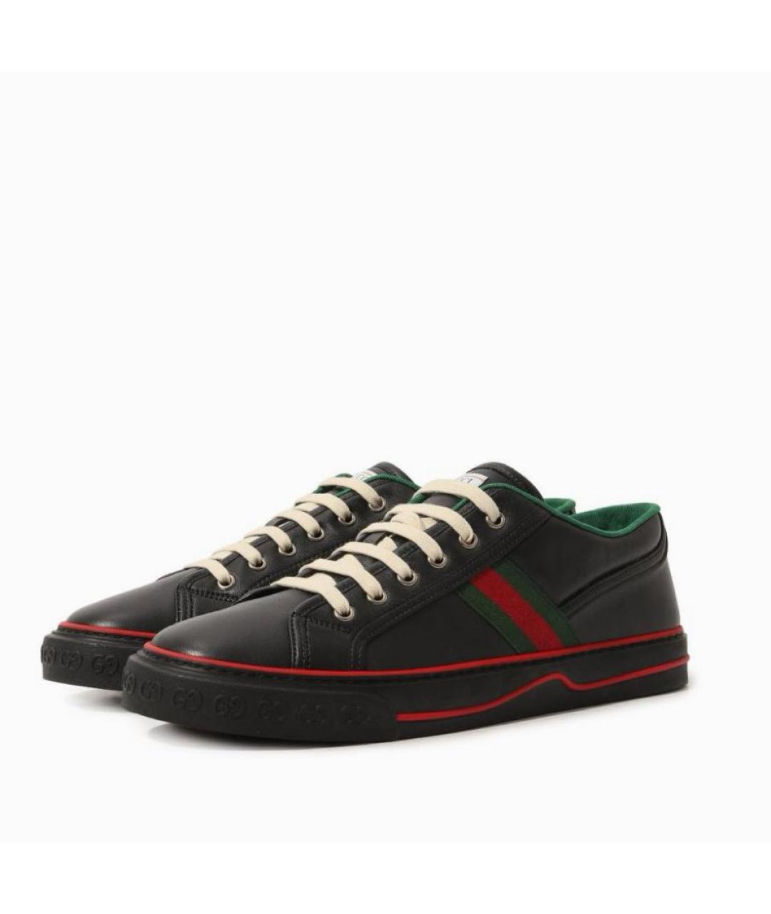 GUCCI Черные кожаные низкие кроссовки / кеды, фото 3