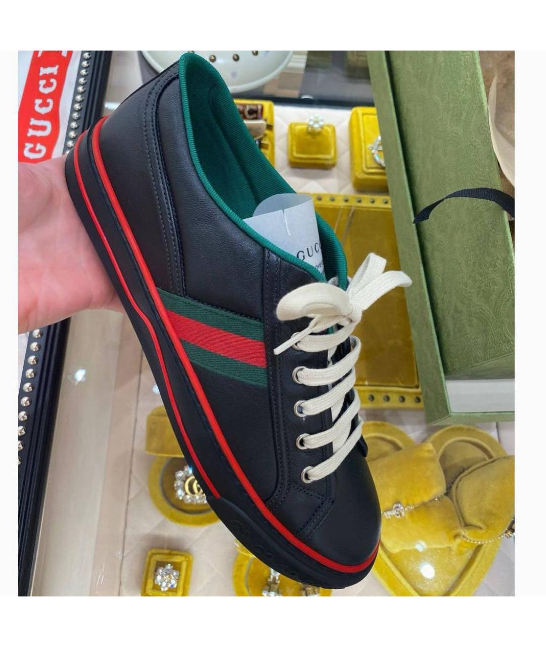 GUCCI Черные кожаные низкие кроссовки / кеды, фото 2