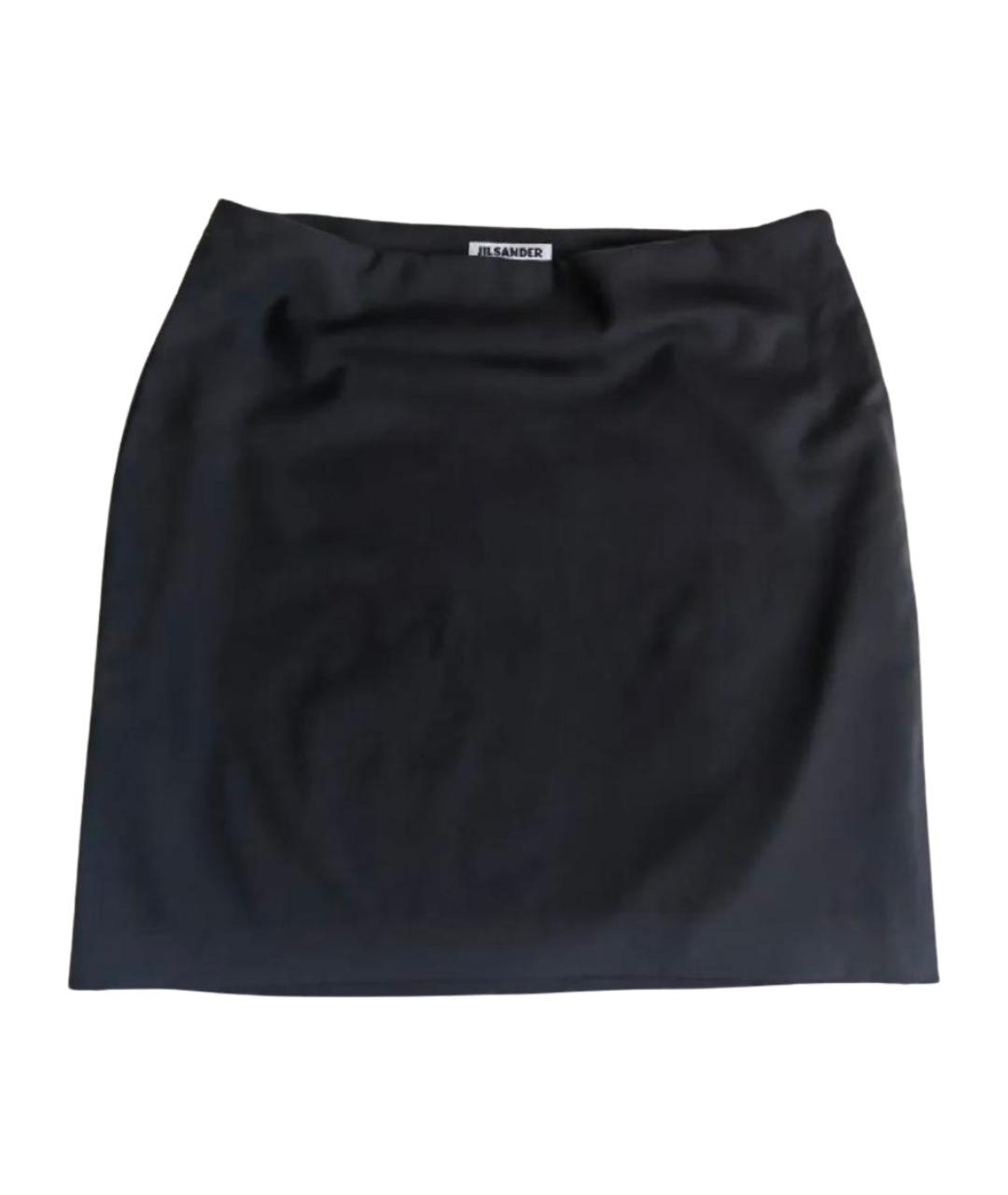 JIL SANDER Черная шерстяная юбка миди, фото 1