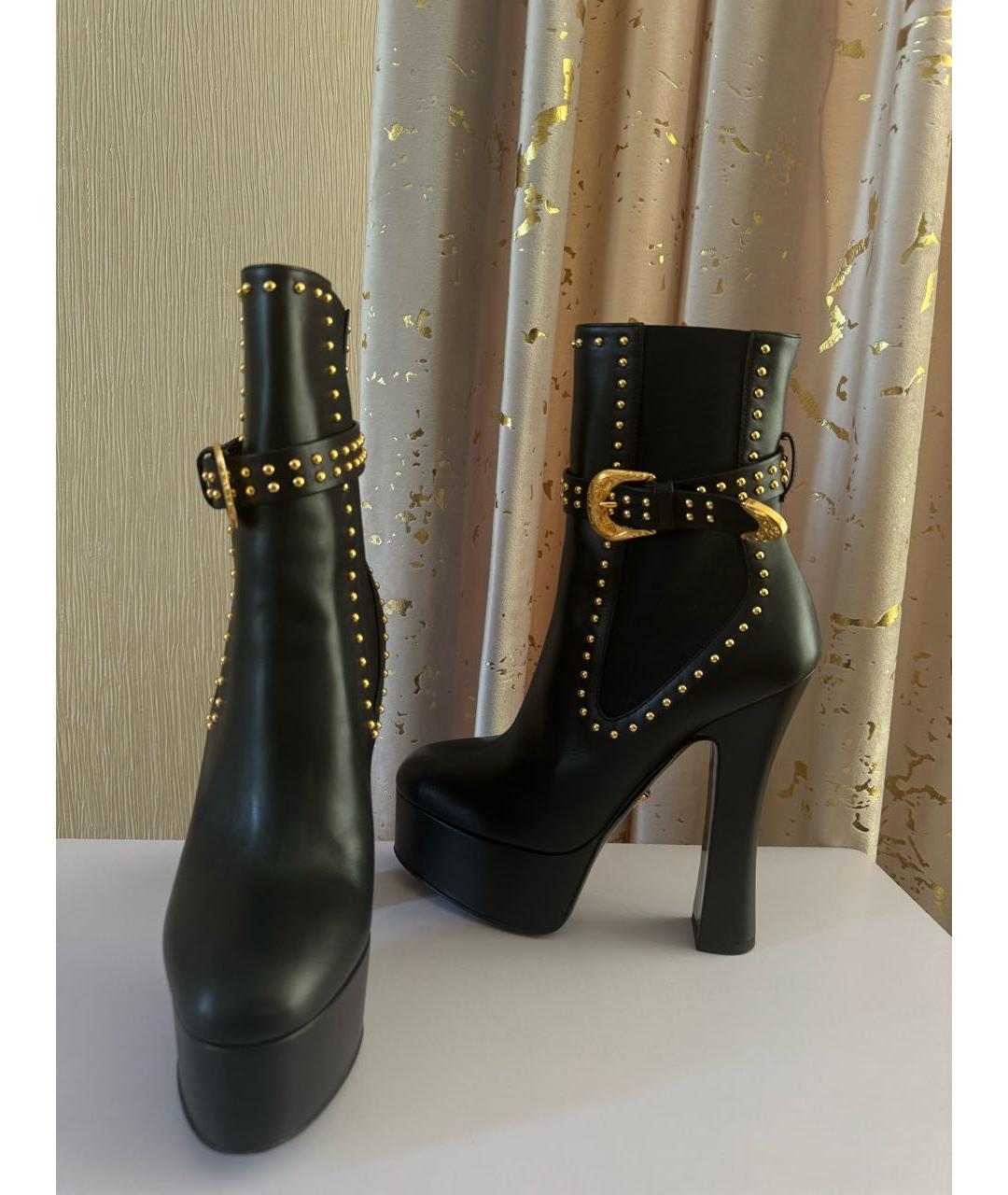 VERSACE Черные кожаные ботильоны, фото 2