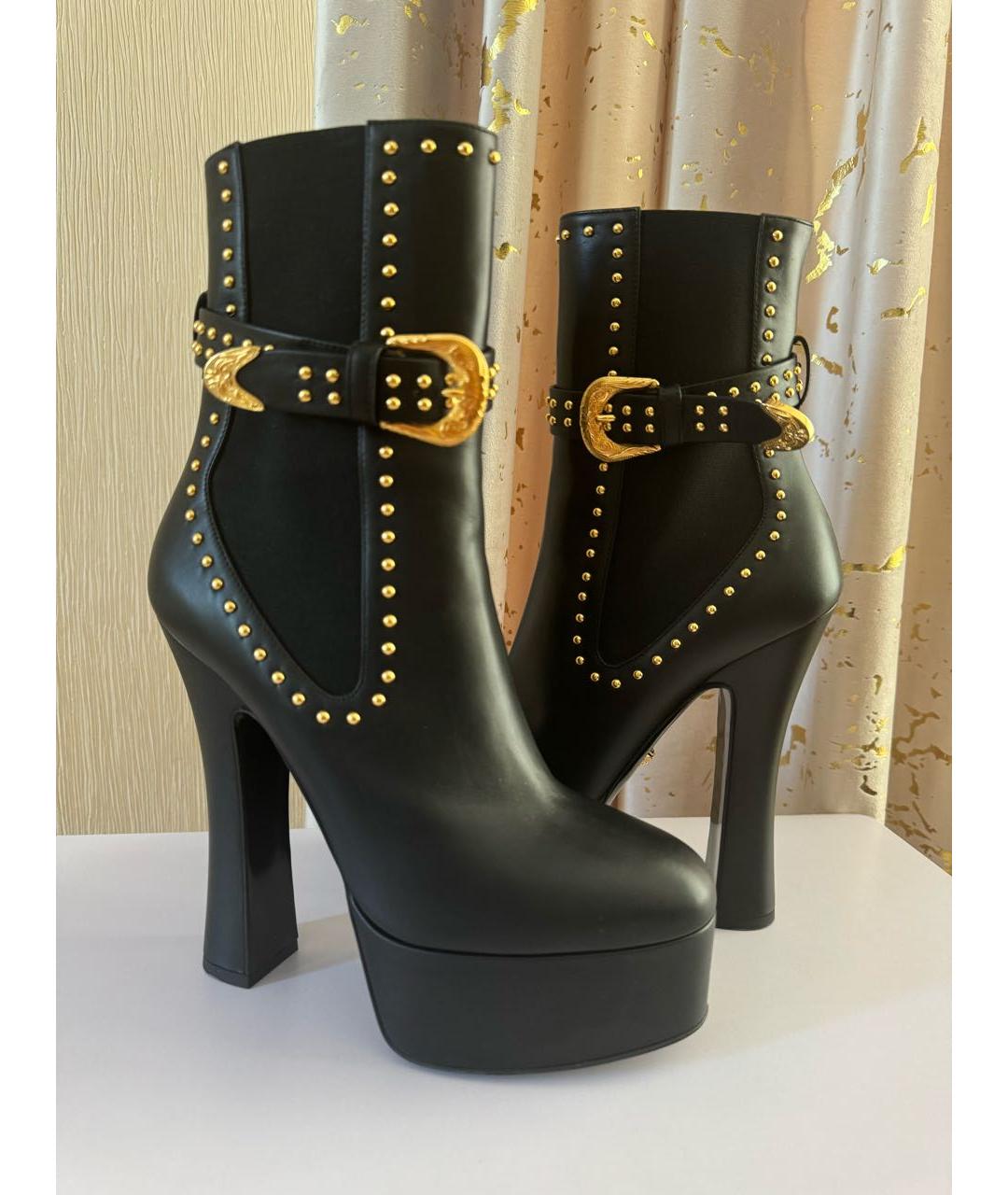 VERSACE Черные кожаные ботильоны, фото 5