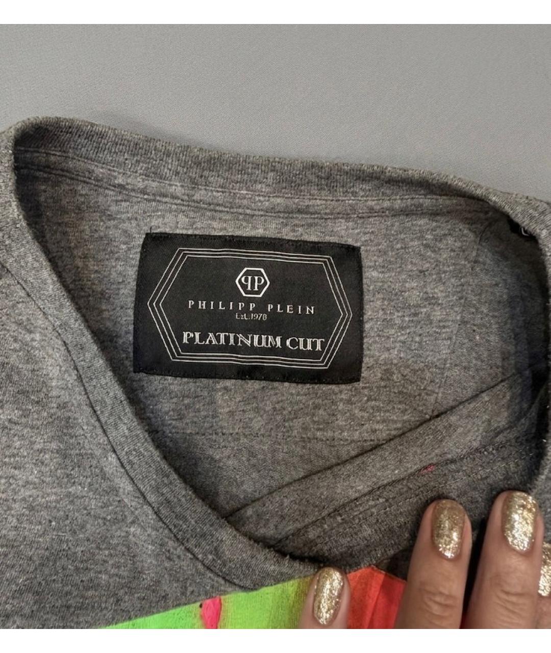 PHILIPP PLEIN Серая хлопковая футболка, фото 3