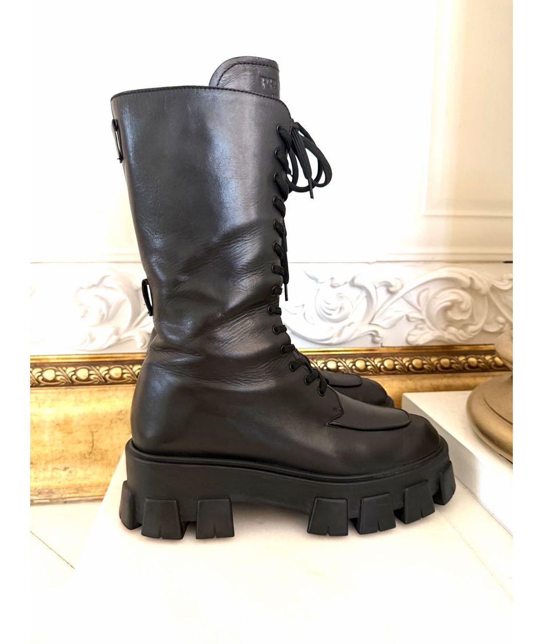 PRADA Черные кожаные сапоги, фото 2