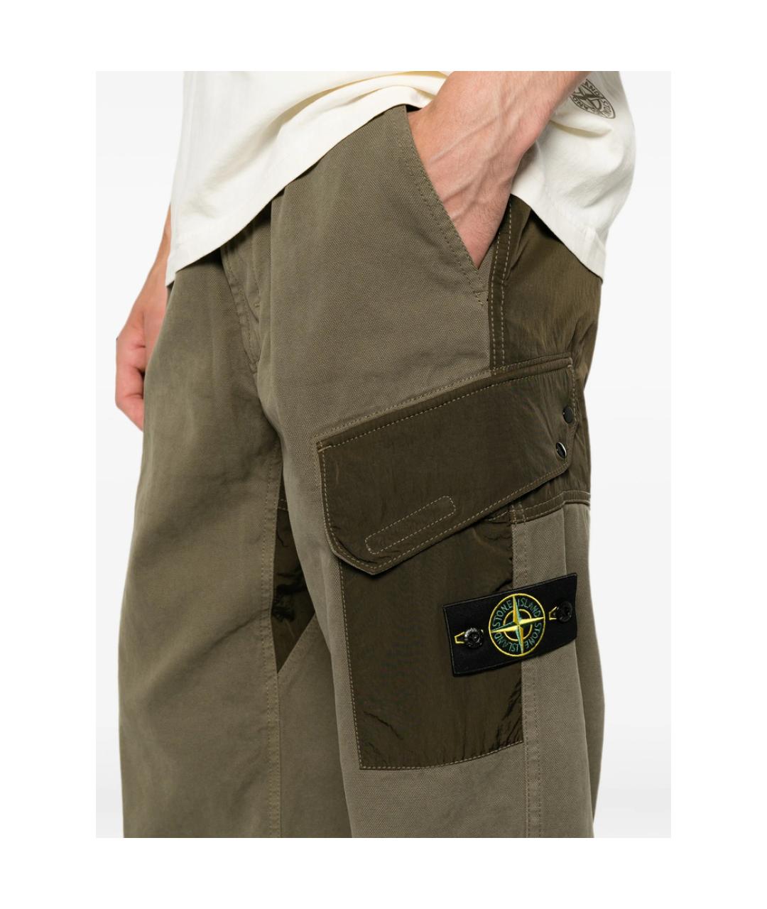 STONE ISLAND Зеленые хлопковые повседневные брюки, фото 4