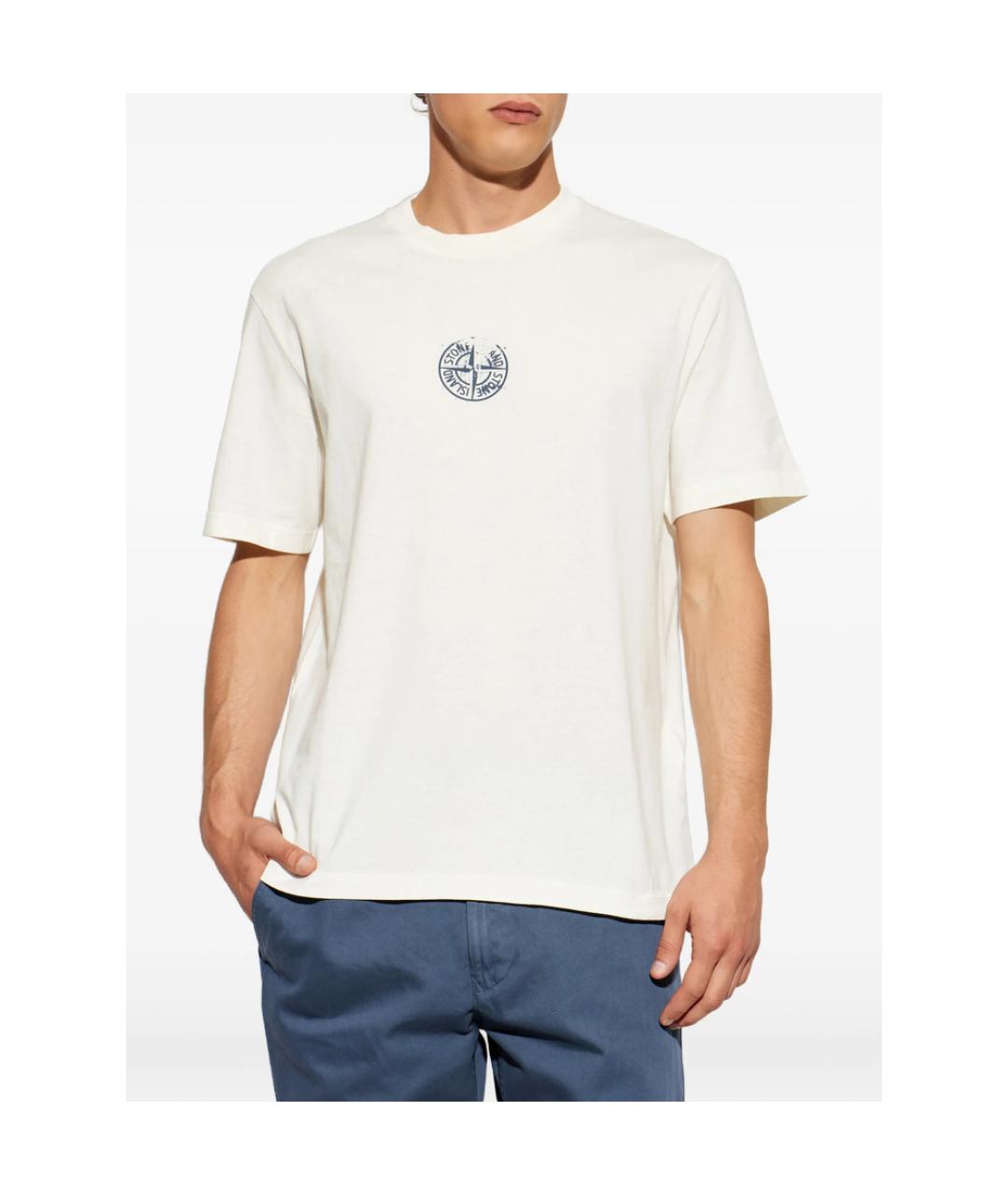STONE ISLAND Белая хлопковая футболка, фото 5