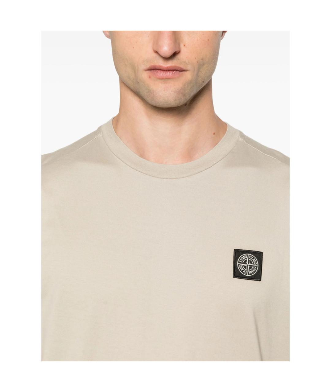 STONE ISLAND Бежевая хлопковая футболка, фото 3