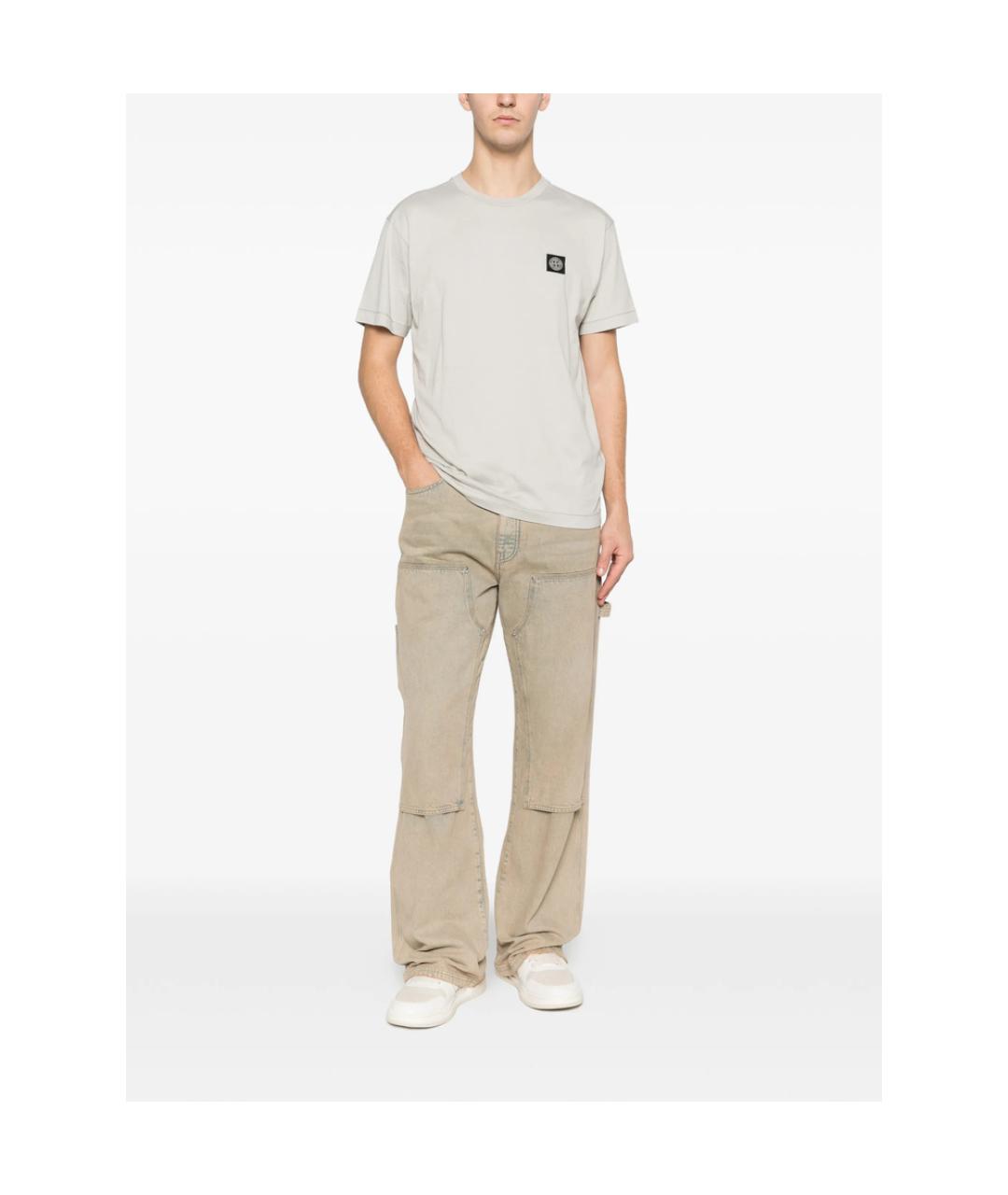 STONE ISLAND Бежевая хлопковая футболка, фото 4