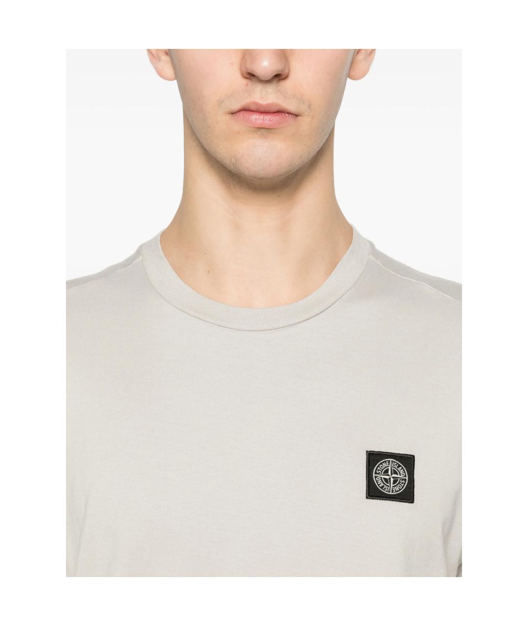 STONE ISLAND Бежевая хлопковая футболка, фото 3