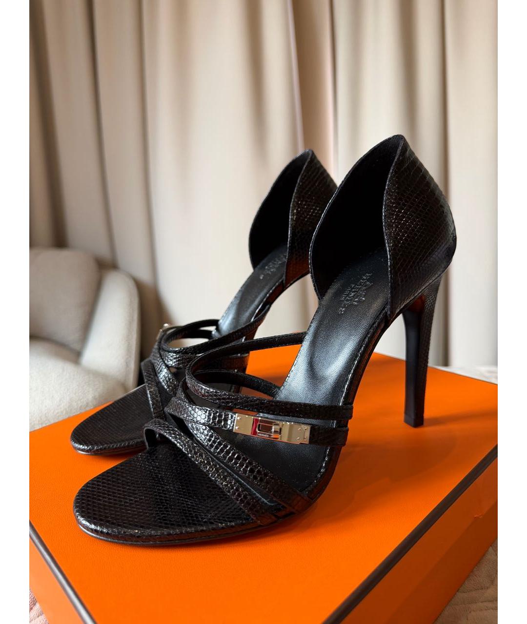 HERMES Черные туфли из экзотической кожи, фото 2
