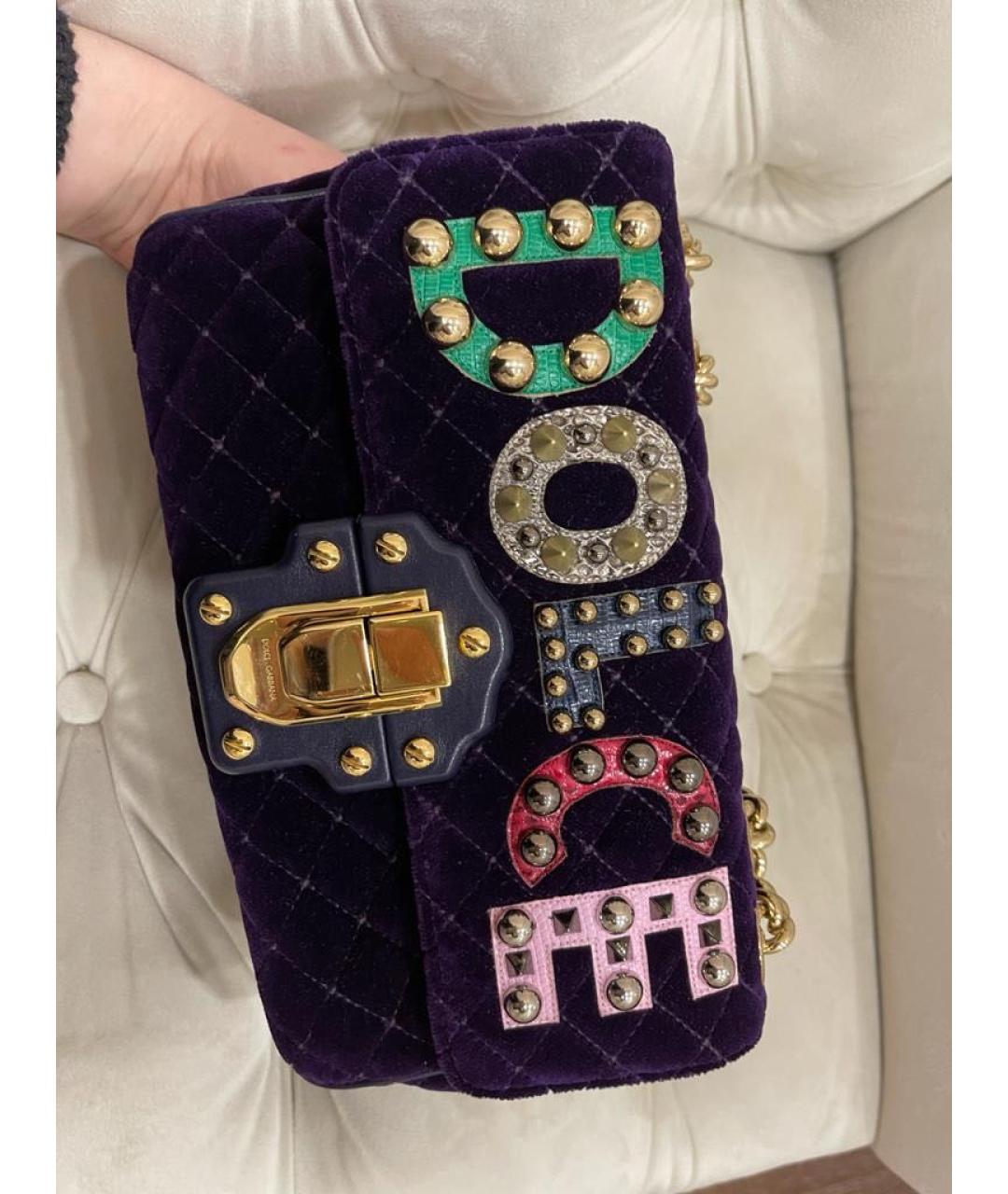 DOLCE&GABBANA Фиолетовая бархатная сумка через плечо, фото 2