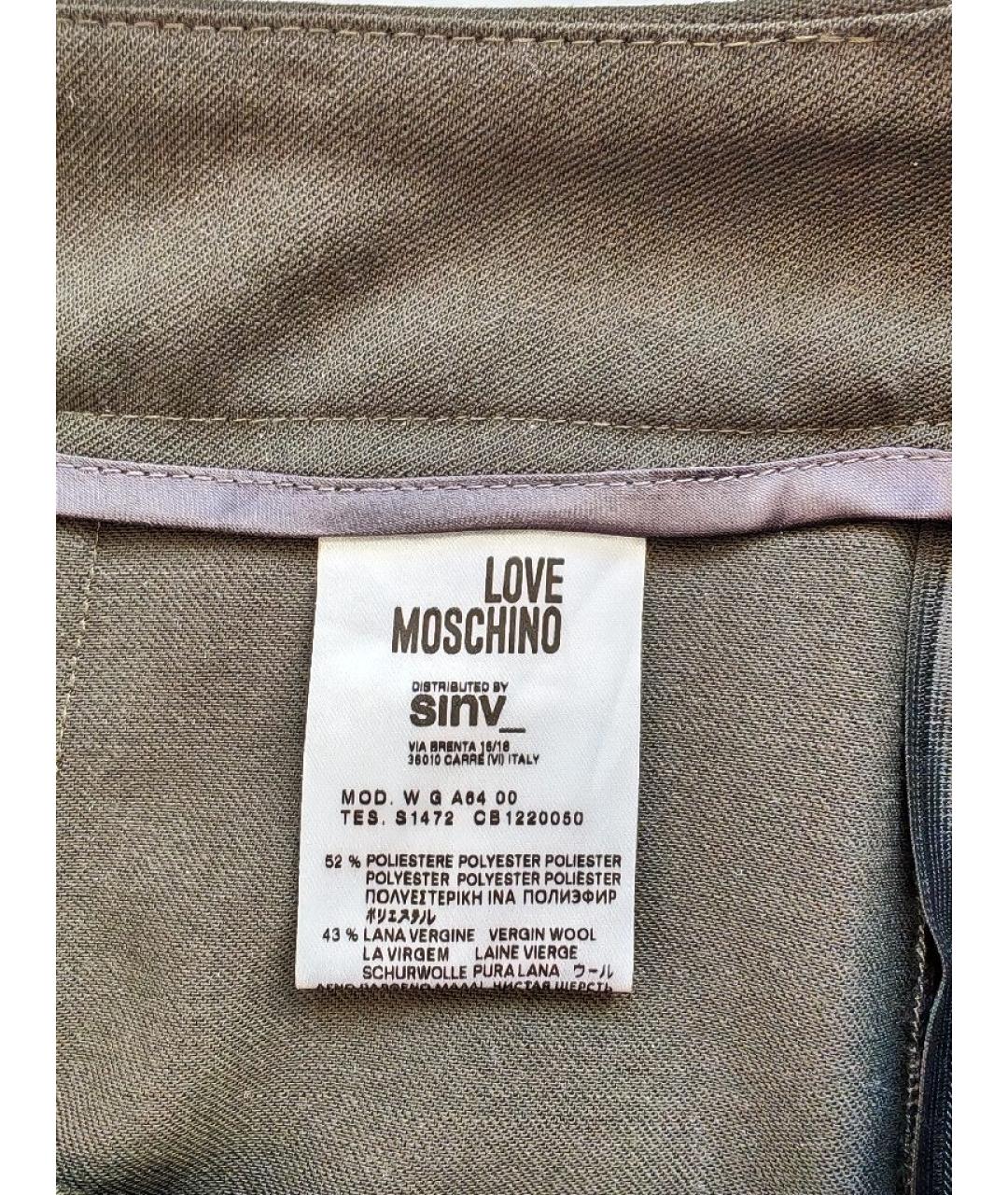 LOVE MOSCHINO Хаки шерстяная юбка миди, фото 7
