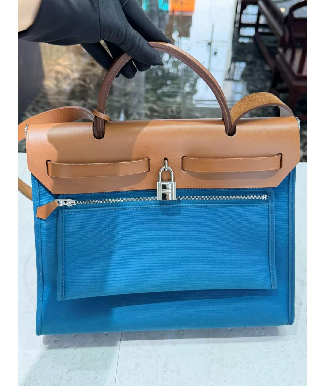 HERMES Голубая тканевая сумка через плечо, фото 2