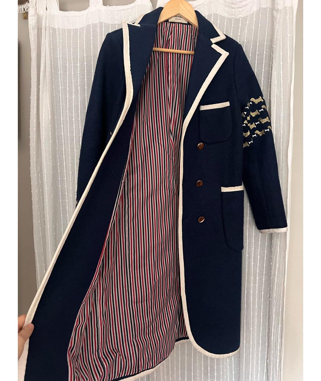 THOM BROWNE Темно-синее шерстяное пальто, фото 7