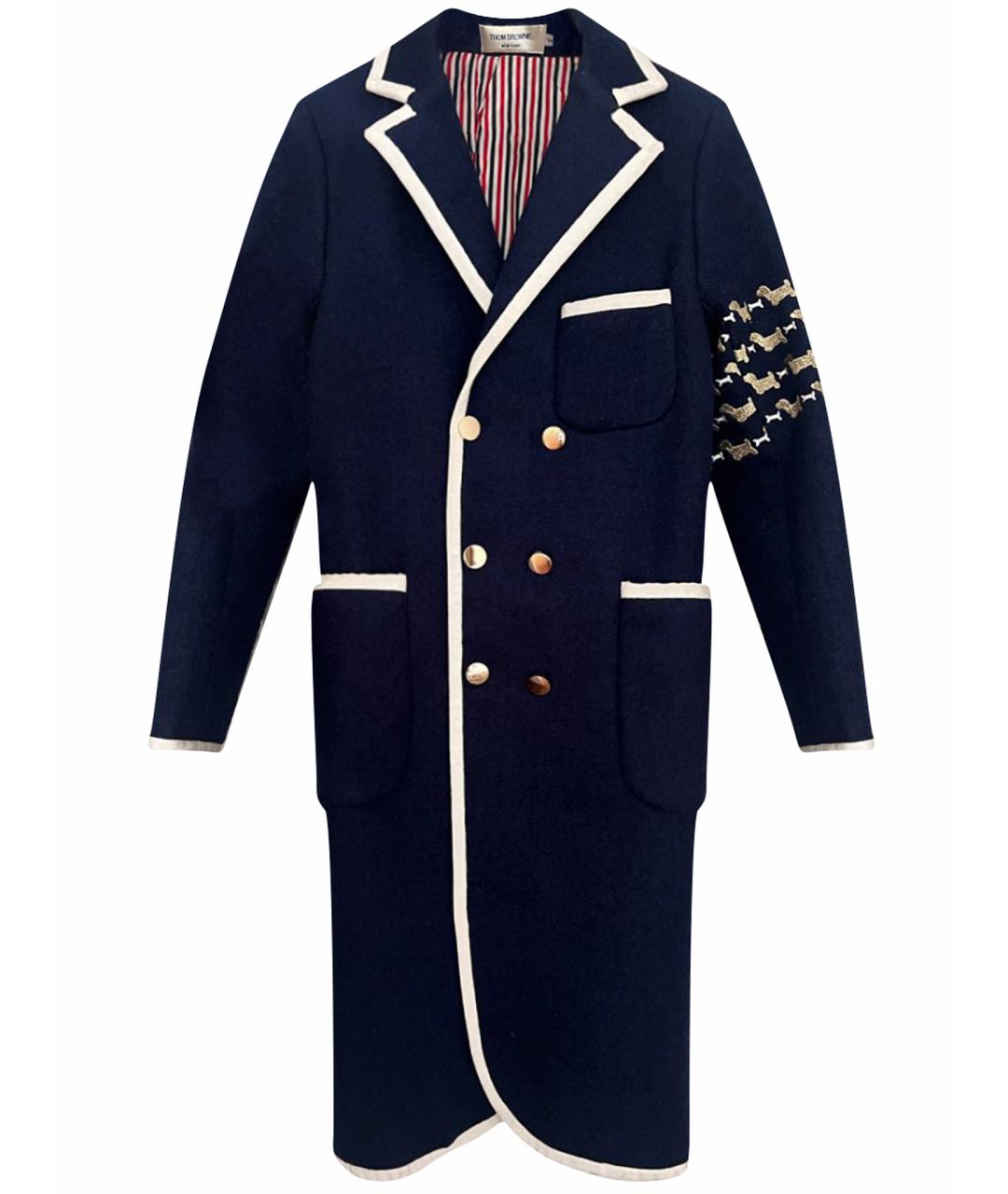 THOM BROWNE Темно-синее шерстяное пальто, фото 1