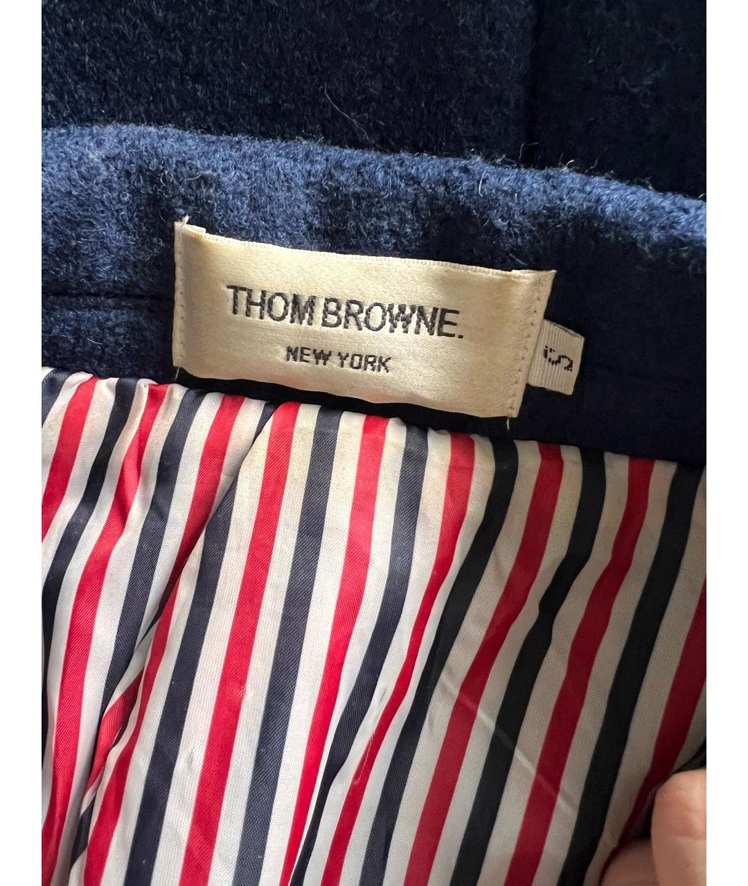 THOM BROWNE Темно-синее шерстяное пальто, фото 5
