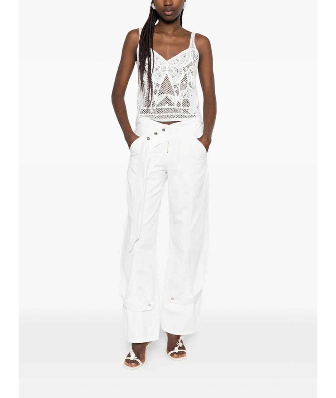 BLUMARINE Белые хлопковые прямые брюки, фото 3