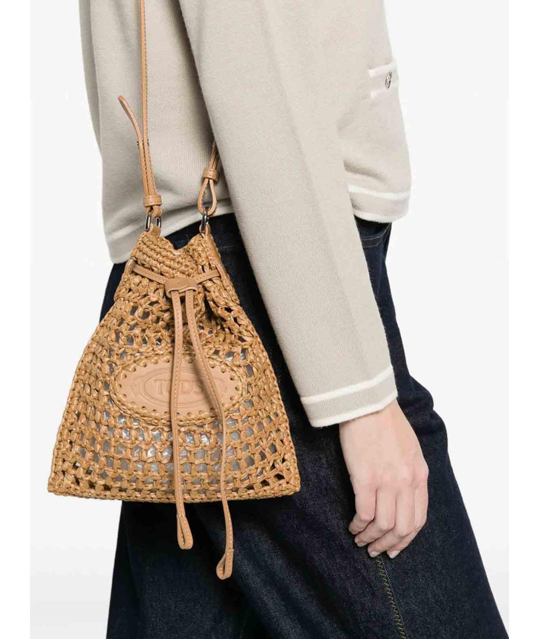 TOD'S Бежевая синтетическая сумка через плечо, фото 5