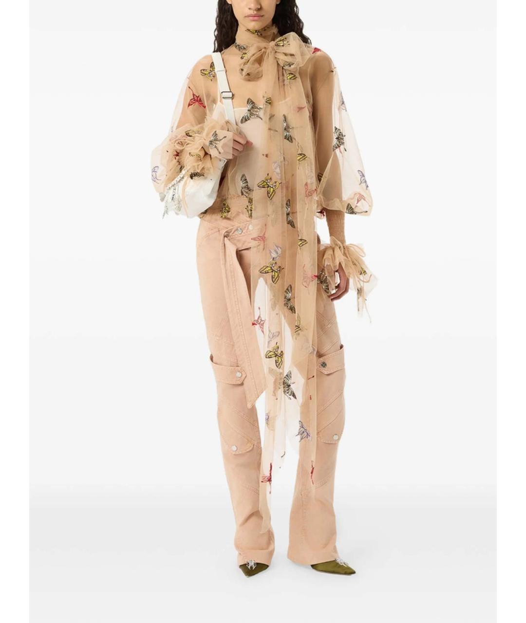 BLUMARINE Розовые хлопковые брюки широкие, фото 4