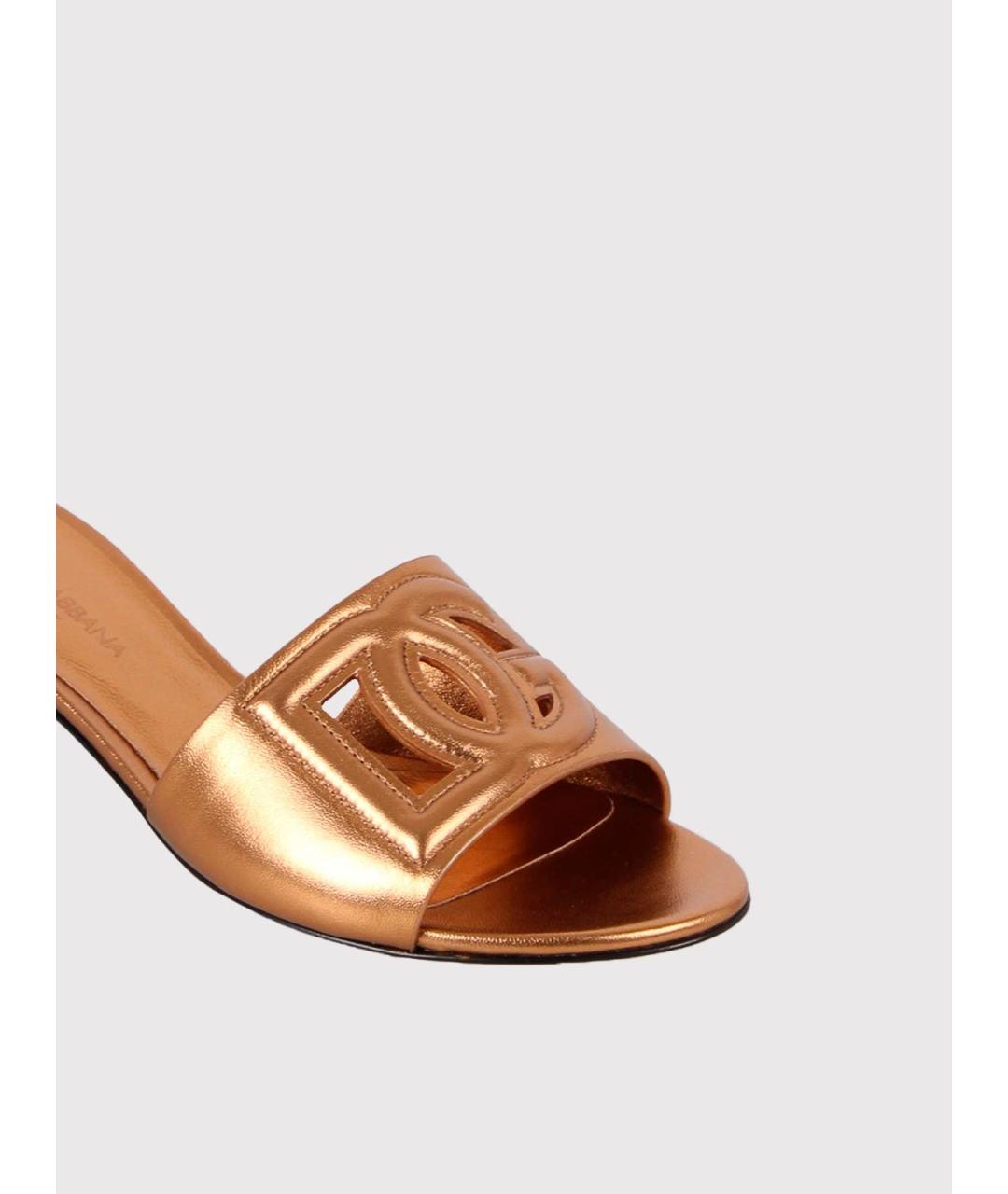 DOLCE&GABBANA Золотые кожаные мюли, фото 3