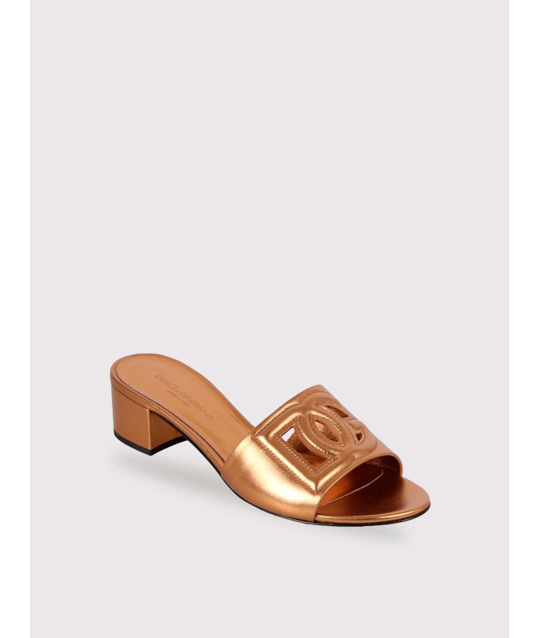 DOLCE&GABBANA Золотые кожаные мюли, фото 2