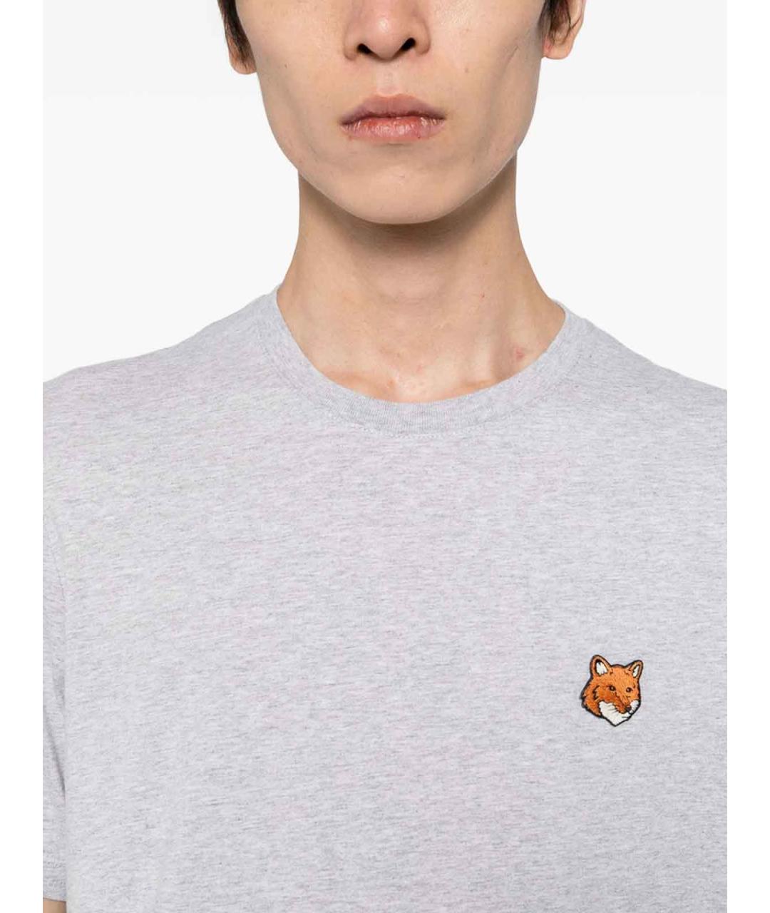 MAISON KITSUNE Серая хлопковая футболка, фото 3